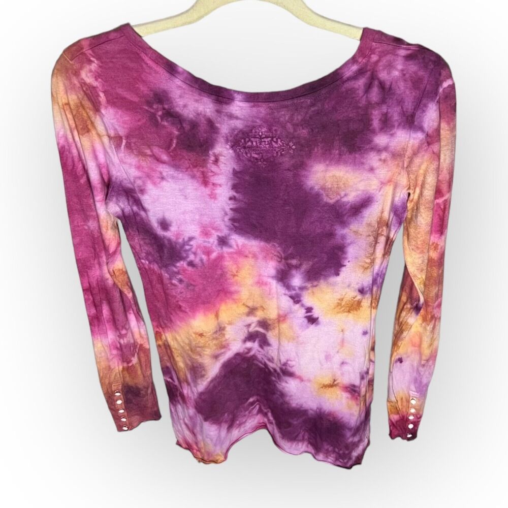 Handcrafted Custom Purple, Pink, Yellow Long Sleeve Tie Dyed Tunic Top Size M - Picture 9 of 12